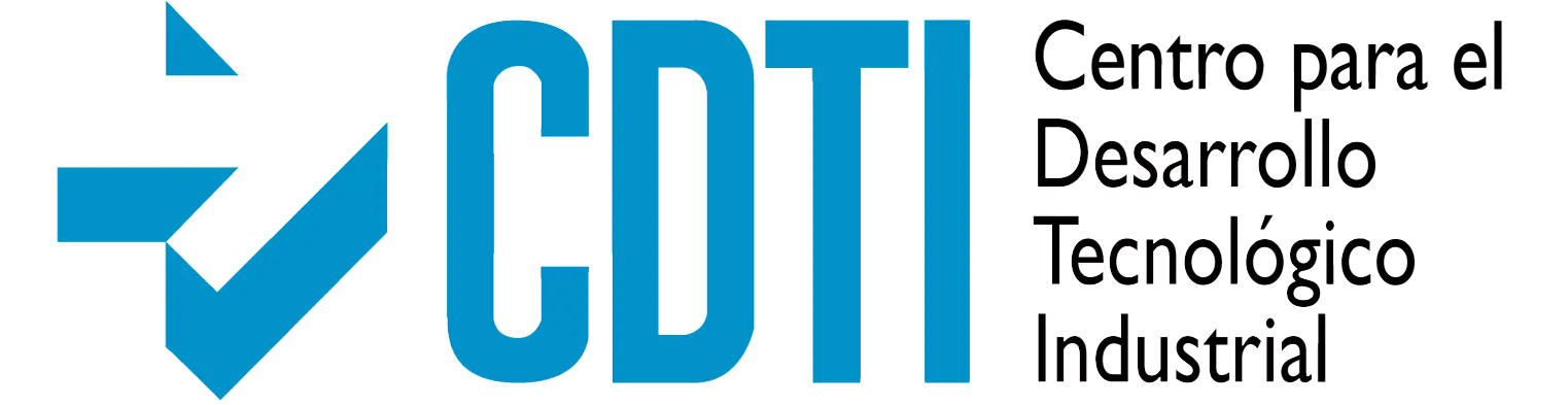 Logotipo del CDTI (Centro para el Desarrollo Tecnológico Industrial) en la página del proyecto de plataforma de datos de hotel.