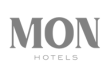 Logo del grupo Mon Hotels en tono gris, que representa su marca de hospitalidad y gestión hotelera. Un icono visual clave para la identidad corporativa.