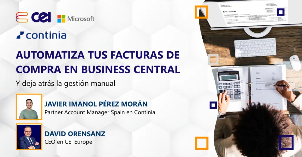 Captura de pantalla del email de convocatoria para webinar de Continia y LinkedIn, destacando la integración de negocios con Microsoft Dynamics 365 Business Central.