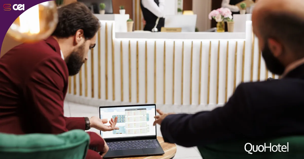 Inteligencia artificial y PMS hotelero: una recepción futurista con huella digital en un entorno digital avanzado.