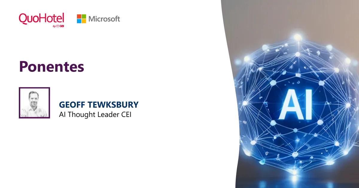 Webinar gratuito sobre inteligencia artificial para hoteles, presentado por QuoHotel y expertos, enfocado en optimizar operaciones y mejorar la experiencia del huésped.