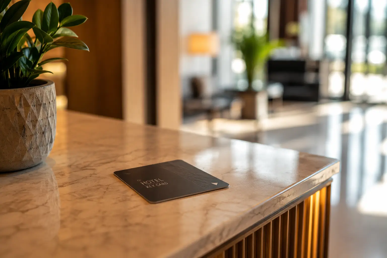 Tarjeta de acceso a hotel moderna gestionada por un sistema PMS eficiente, mejorando la experiencia del huésped.